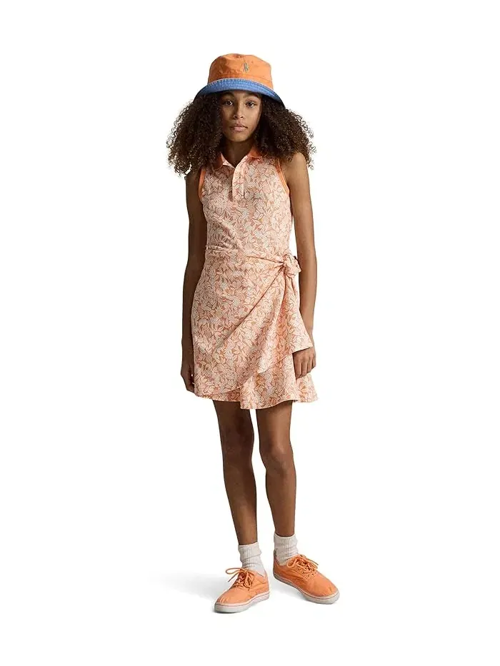 Платье Polo с запахом ананас Pineapple Faux-Wrap Mesh Polo Dress Polo Ralph Lauren Kids — изображение 3 из 5, розовый