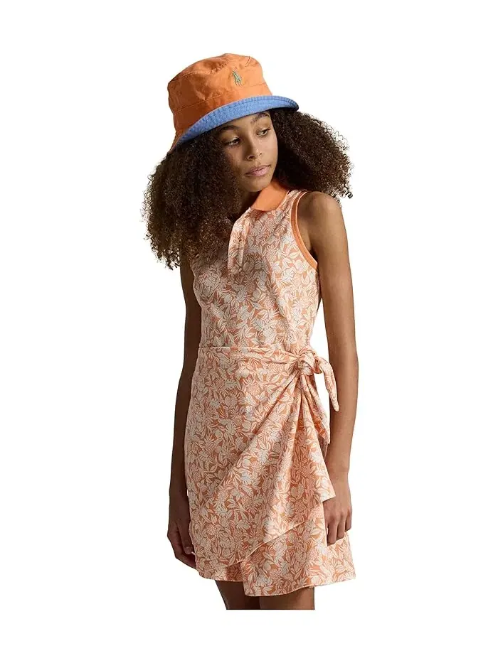 Платье Polo с запахом ананас Pineapple Faux-Wrap Mesh Polo Dress Polo Ralph Lauren Kids — изображение 4 из 5, розовый