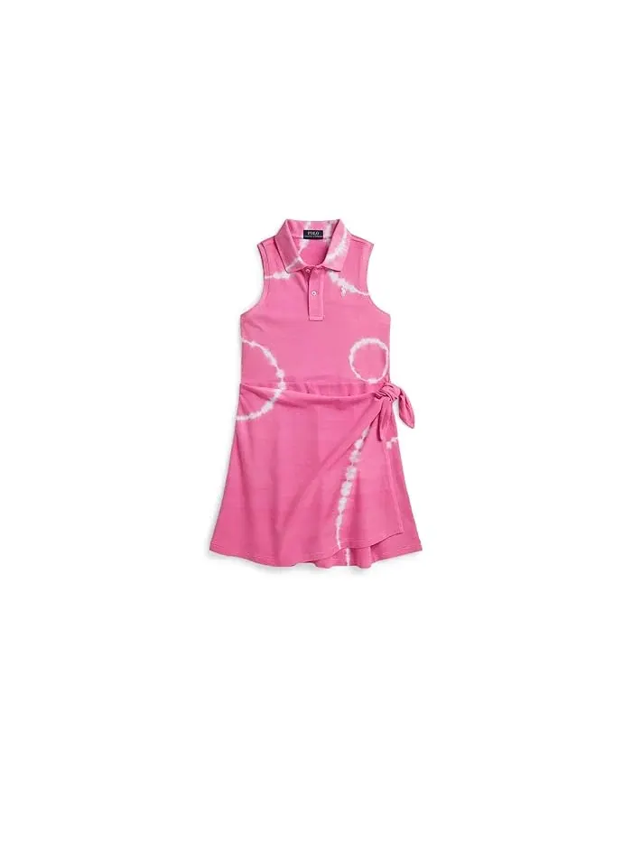 Платье поло с галстуком ти-дай Tie-Dye Faux-Wrap Mesh Polo Dress Polo Ralph Lauren Kids — изображение 1 из 5, синий