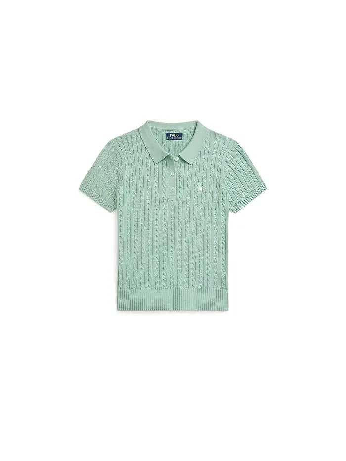 Свитер поло с кабельным узором Mini-Cable Cotton Polo Polo Ralph Lauren Kids — изображение 1 из 2, белый/темно-синий