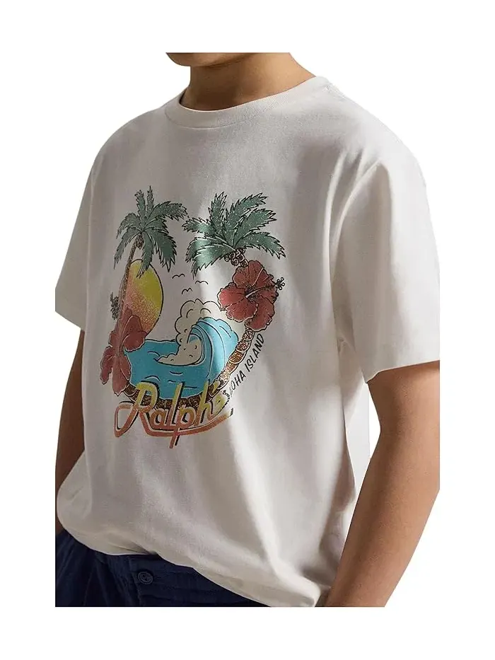 Футболка с графическим принтом Cotton Jersey Graphic Tee Polo Ralph Lauren Kids — изображение 4 из 5, белый