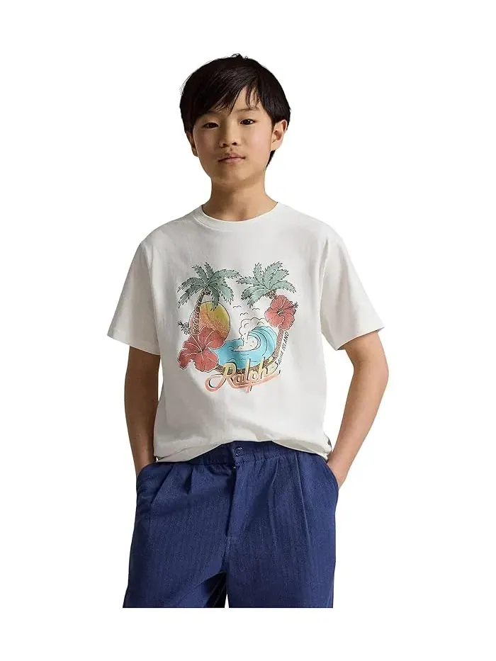 Футболка с графическим принтом Cotton Jersey Graphic Tee Polo Ralph Lauren Kids — изображение 5 из 5, белый