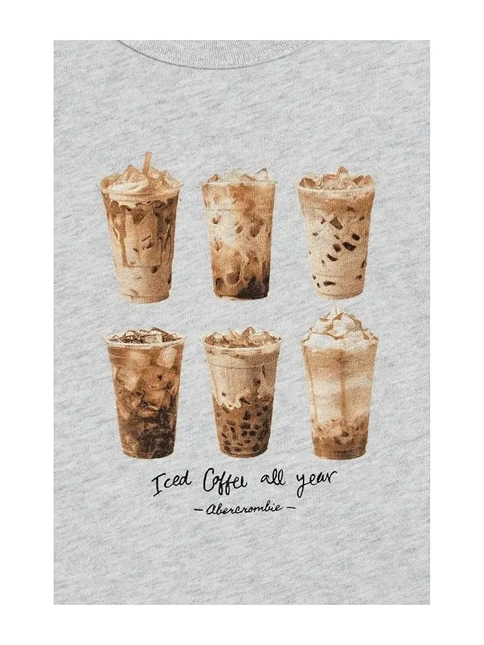 Футболка с принтом Iced Coffee Classic Tee abercrombie kids — изображение 3 из 3, светлый серый