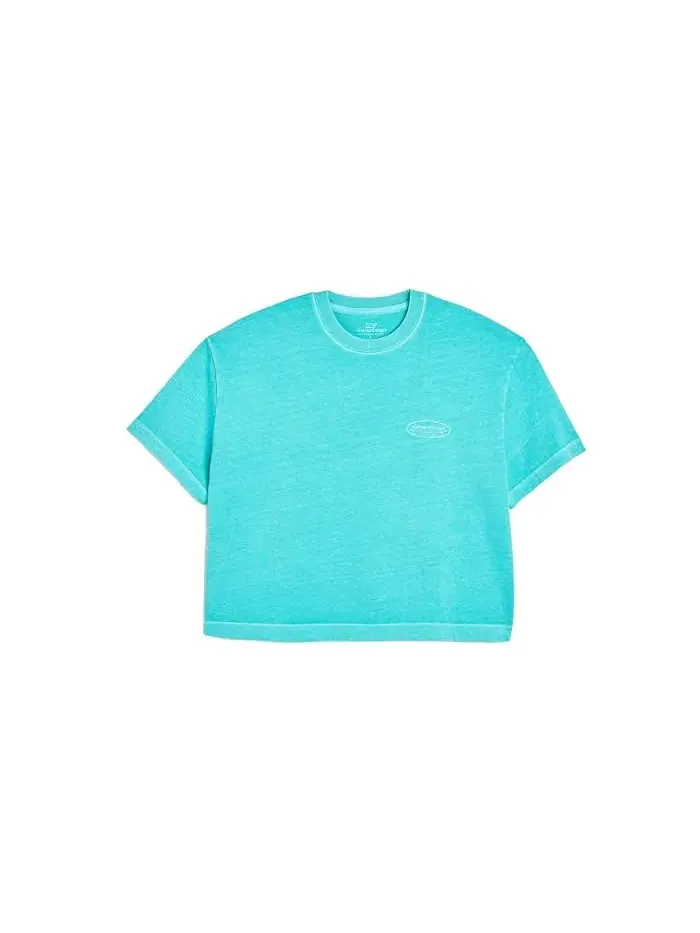 Футболка укороченная с принтом Cropped Tee Vineyard Vines Kids — изображение 4 из 4, темно-синий