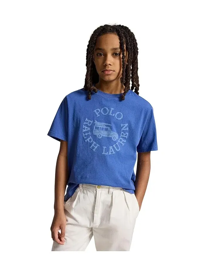 Футболка хлопковая Logo Cotton Jersey Tee Polo Ralph Lauren Kids — изображение 4 из 5, синий