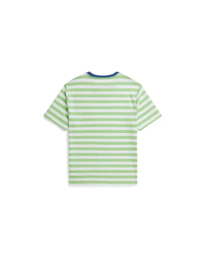 Футболка поло с полосками хлопок Polo Ralph Lauren Kids — изображение 2 из 5, селадон