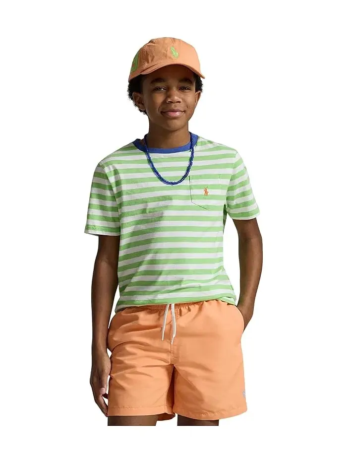 Футболка поло с полосками хлопок Polo Ralph Lauren Kids — изображение 3 из 5, селадон