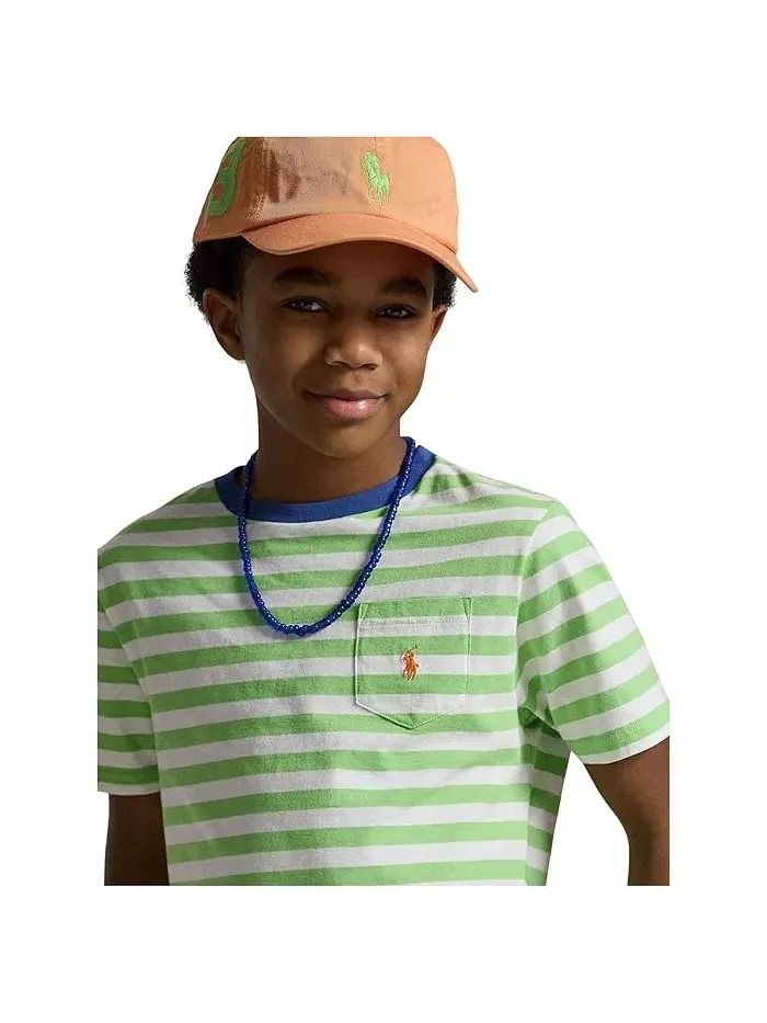 Футболка поло с полосками хлопок Polo Ralph Lauren Kids — изображение 4 из 5, селадон