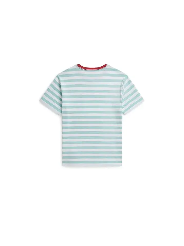 Футболка поло с полосатым принтом Striped Cotton Jersey Pocket Tee Polo Ralph Lauren Kids — изображение 2 из 2, розовый/белый