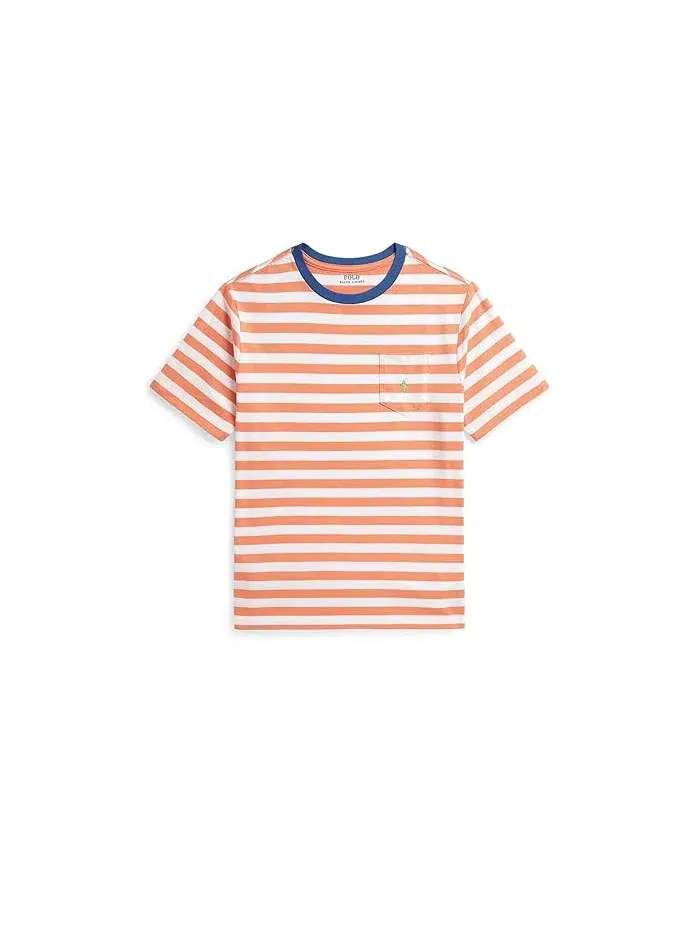 Футболка поло с полоской хлопок Polo Ralph Lauren Kids — изображение 1 из 2, розовый/белый