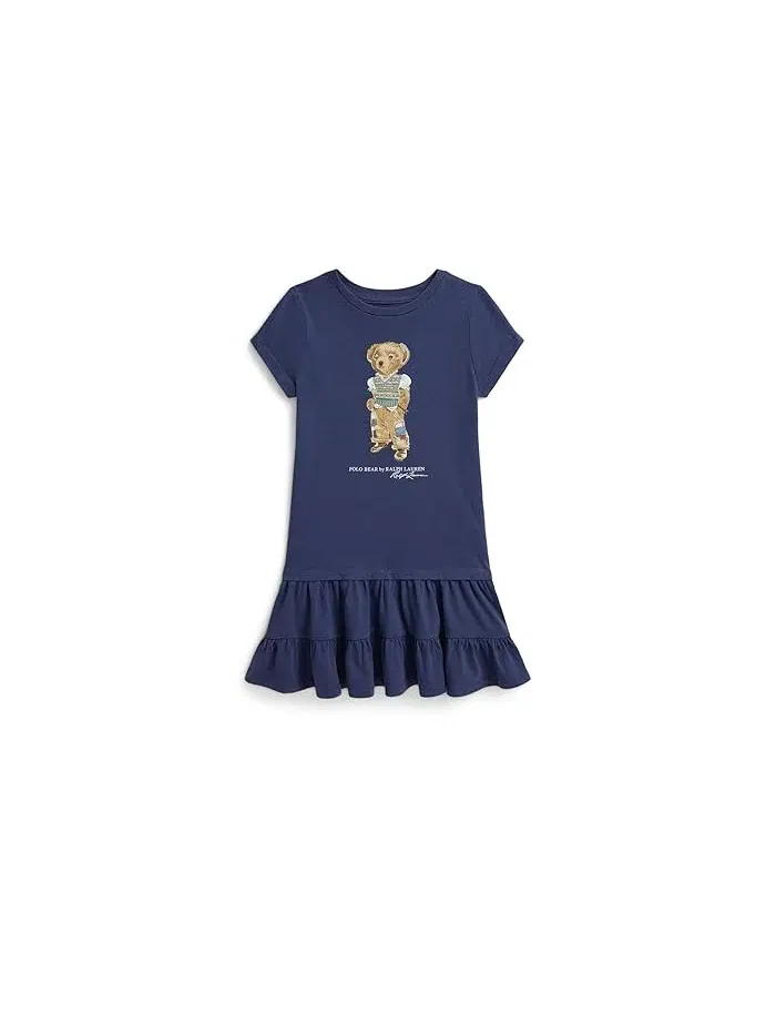 Платье с мишкой хлопковое Polo Bear Tiered Cotton Jersey Dress Polo Ralph Lauren Kids — изображение 1 из 2, синий