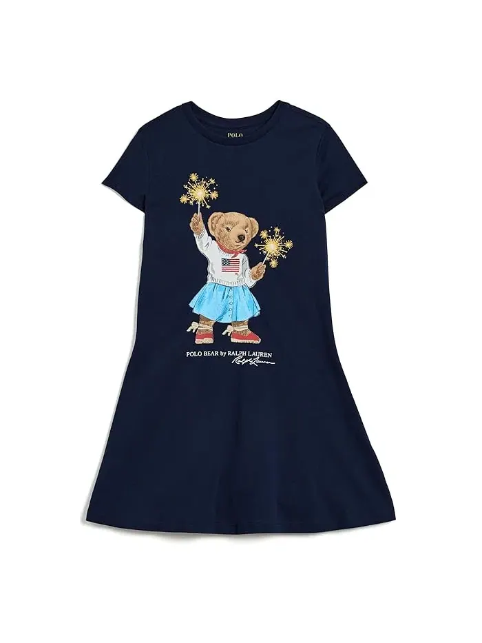 Платье хлопковое джерси Polo Bear Polo Ralph Lauren Kids — изображение 1 из 3, темно-синий