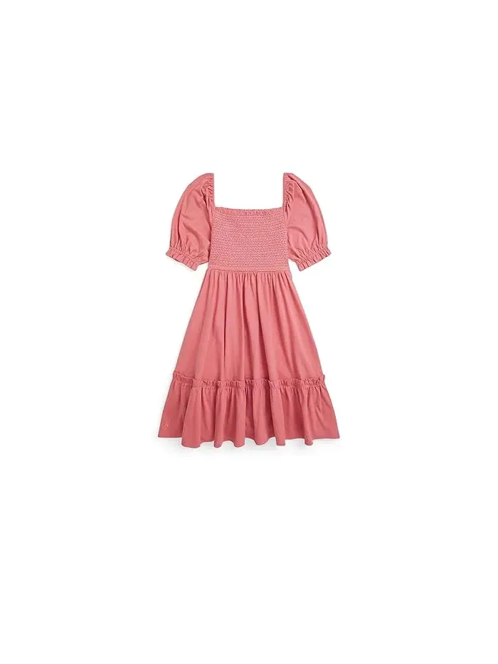 Платье хлопковое Smocked Cotton Jersey Dress Polo Ralph Lauren Kids — изображение 1 из 2, розовый