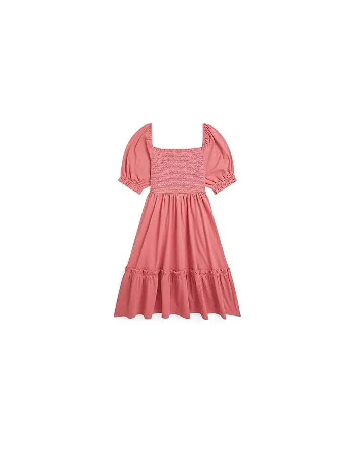 Платье хлопковое Smocked Cotton Jersey Dress Polo Ralph Lauren Kids — изображение 2 из 2, розовый