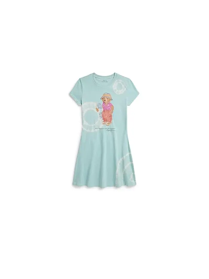 Платье с принтом Polo Bear хлопковый джерси Polo Ralph Lauren Kids — изображение 1 из 5, паракетовый