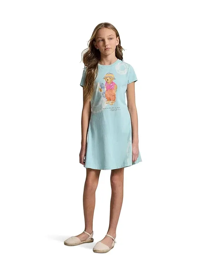 Платье с принтом Polo Bear хлопковый джерси Polo Ralph Lauren Kids — изображение 3 из 5, паракетовый