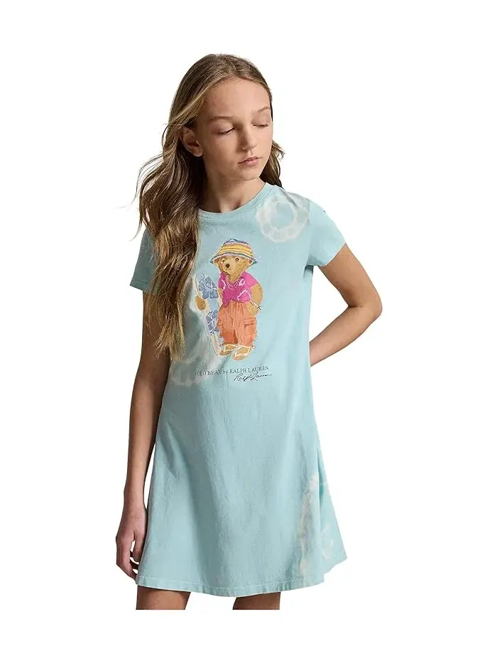 Платье с принтом Polo Bear хлопковый джерси Polo Ralph Lauren Kids — изображение 4 из 5, паракетовый