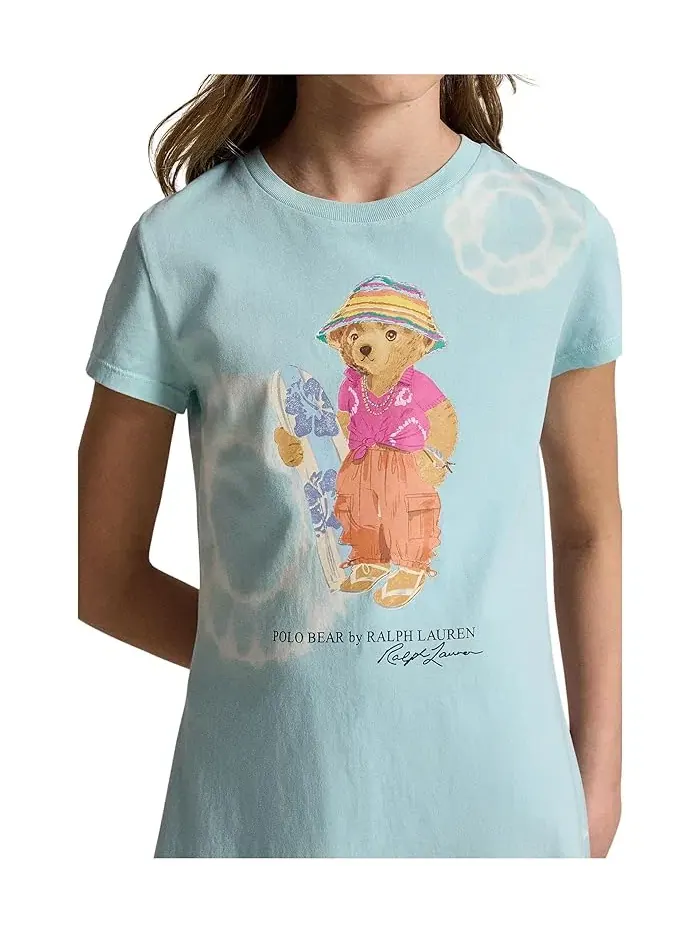 Платье с принтом Polo Bear хлопковый джерси Polo Ralph Lauren Kids — изображение 5 из 5, паракетовый