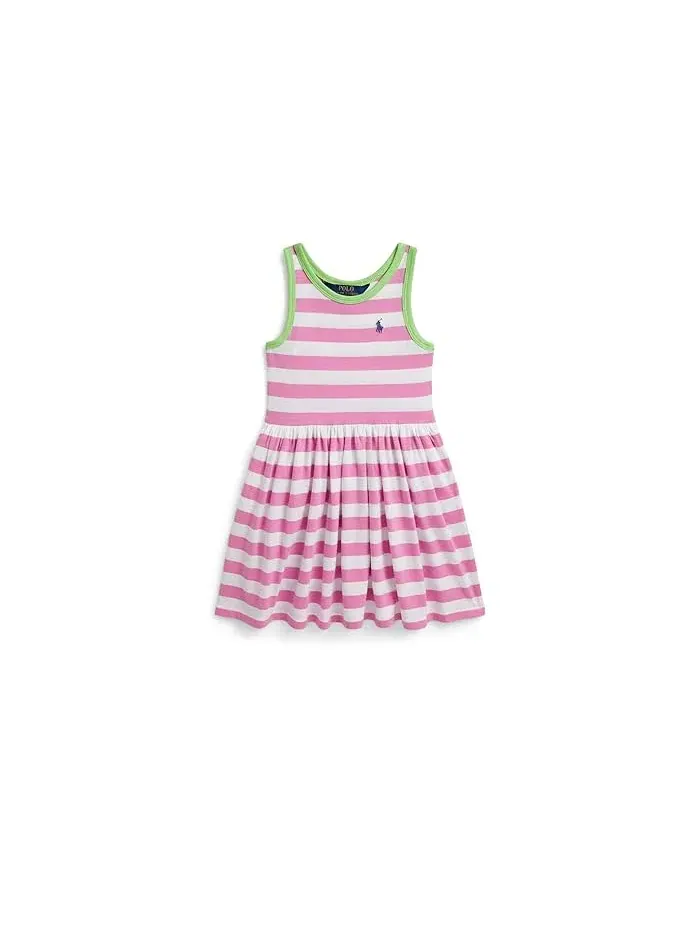 Платье хлопковое джерси полосатое Polo Ralph Lauren Kids — изображение 1 из 5, розовый/белый