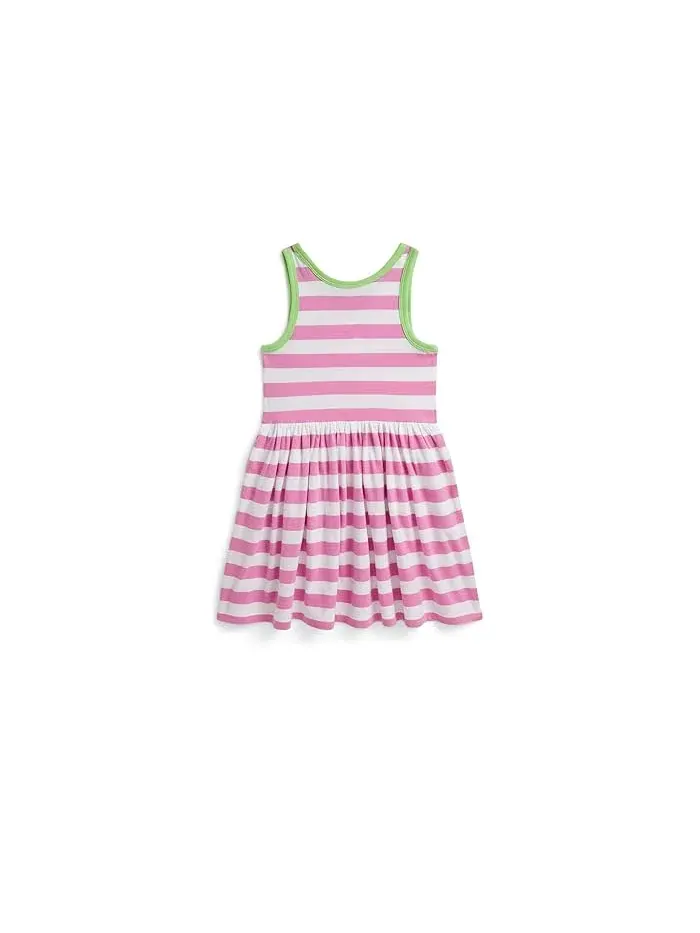 Платье хлопковое джерси полосатое Polo Ralph Lauren Kids — изображение 2 из 5, розовый/белый