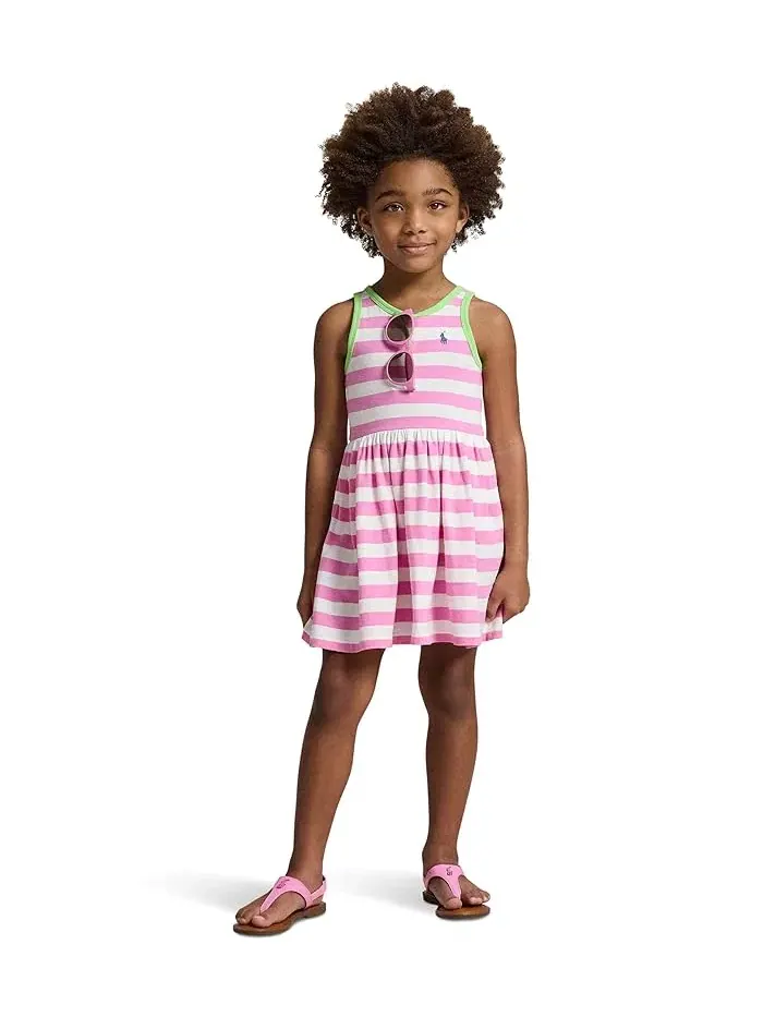 Платье хлопковое джерси полосатое Polo Ralph Lauren Kids — изображение 3 из 5, розовый/белый
