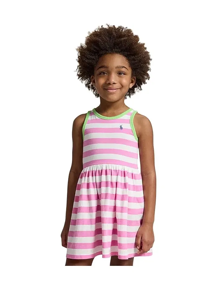 Платье хлопковое джерси полосатое Polo Ralph Lauren Kids — изображение 4 из 5, розовый/белый