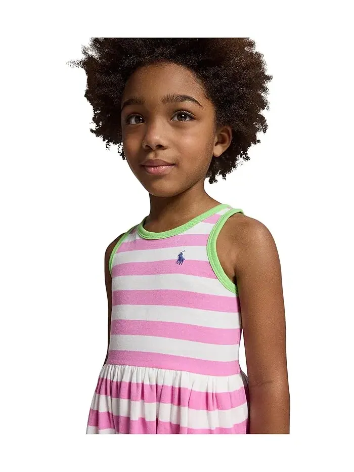 Платье хлопковое джерси полосатое Polo Ralph Lauren Kids — изображение 5 из 5, розовый/белый