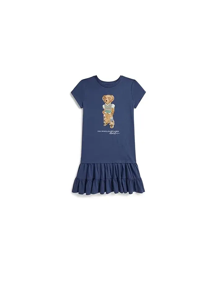 Платье хлопковое Polo Bear Tiered Cotton Jersey Dress Polo Ralph Lauren Kids — изображение 1 из 2, синий
