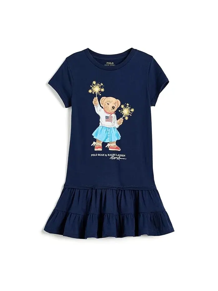 Платье хлопковое Polo Bear Ralph Lauren Polo Ralph Lauren Kids — изображение 1 из 3, темно-синий