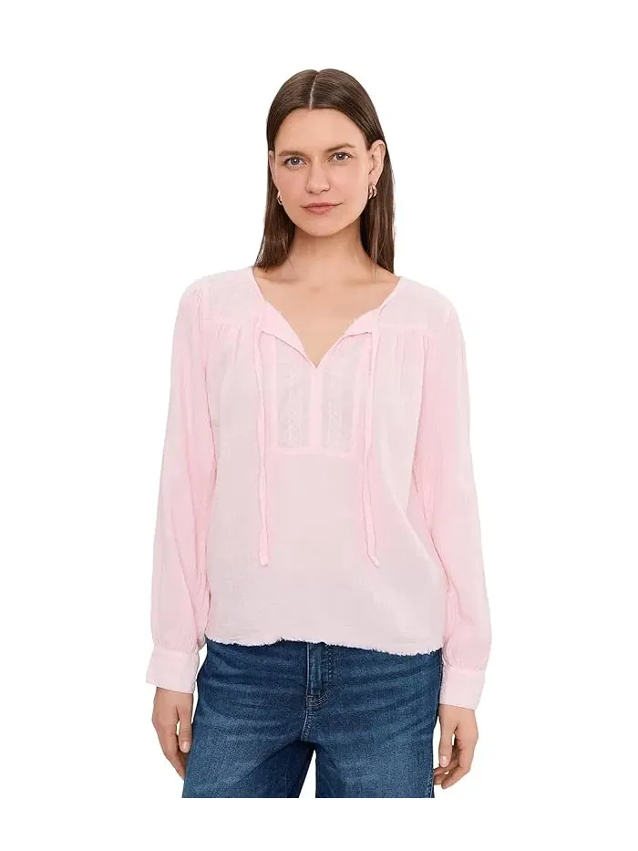 Топ с кружевной кокеткой Long Sleeve Flowy Top Mod-o-doc — изображение 1 из 5, розовая вода