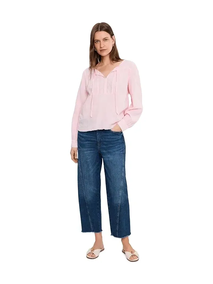 Топ с кружевной кокеткой Long Sleeve Flowy Top Mod-o-doc — изображение 2 из 5, розовая вода