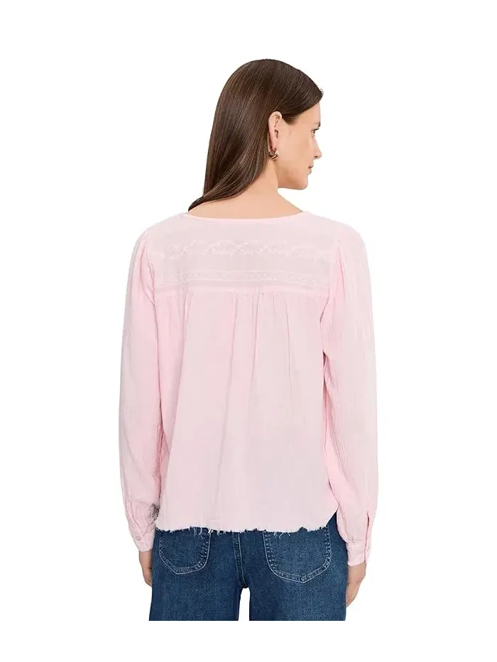 Топ с кружевной кокеткой Long Sleeve Flowy Top Mod-o-doc — изображение 4 из 5, розовая вода