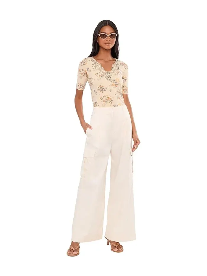 Топ с кружевной отделкой цветочный принт Floral Lace-Trim Rib-Knit Top Lauren Ralph Lauren — изображение 2 из 5