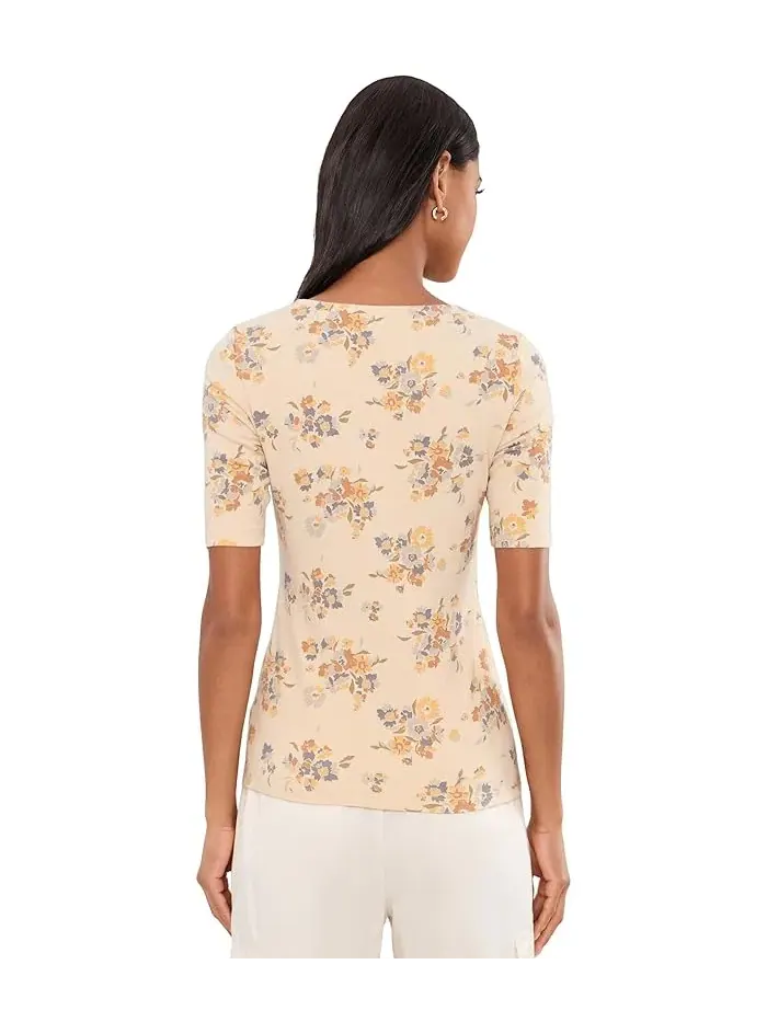 Топ с кружевной отделкой цветочный принт Floral Lace-Trim Rib-Knit Top Lauren Ralph Lauren — изображение 4 из 5