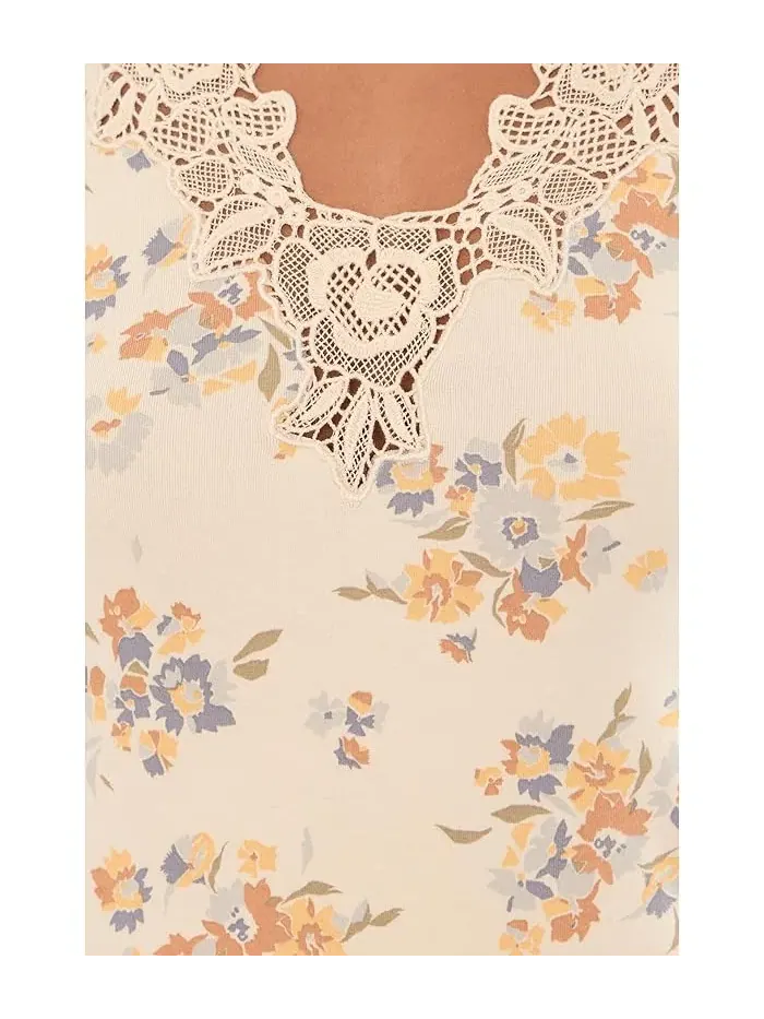 Топ с кружевной отделкой цветочный принт Floral Lace-Trim Rib-Knit Top Lauren Ralph Lauren — изображение 5 из 5