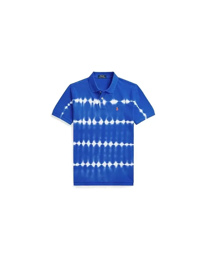 Футболка поло из хлопкового меха с узелковым окрашиванием Polo Ralph Lauren Kids — изображение 1 из 2, синий