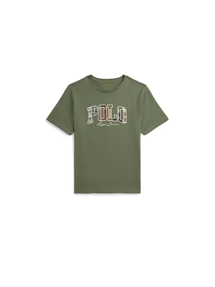 Футболка Madras-Logo Cotton Jersey Tee Polo Ralph Lauren Kids — изображение 1 из 2, зеленый