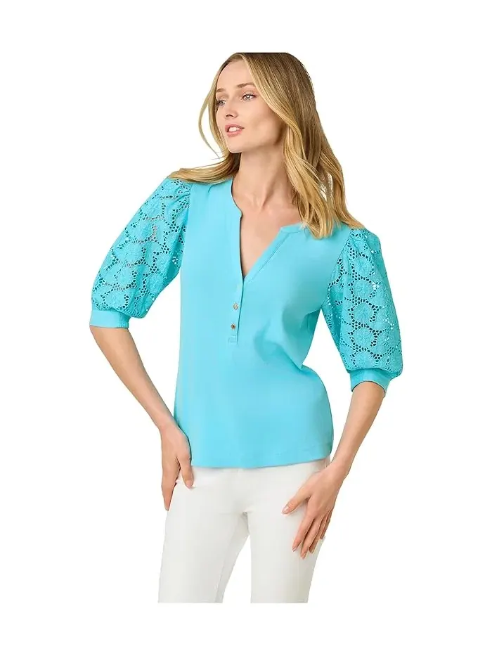 Топ с кружевными рукавами Ronson Eyelet Knit Lilly Pulitzer — изображение 1 из 5, синий