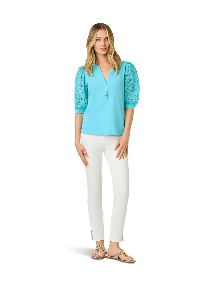 Топ с кружевными рукавами Ronson Eyelet Knit Lilly Pulitzer — изображение 2 из 5, синий