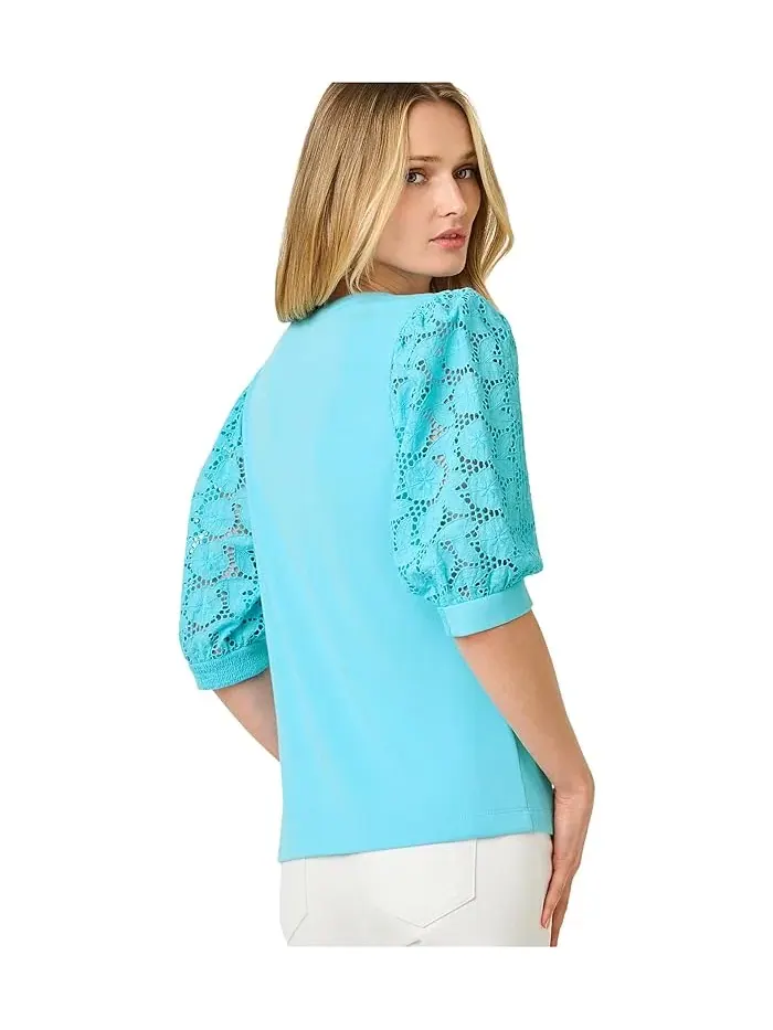 Топ с кружевными рукавами Ronson Eyelet Knit Lilly Pulitzer — изображение 4 из 5, синий