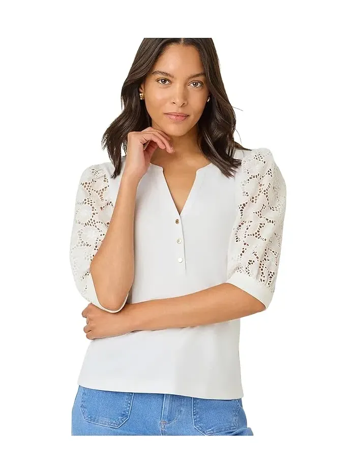 Топ с ажурными рукавами Ronson Eyelet Knit Lilly Pulitzer — изображение 1 из 5, белый