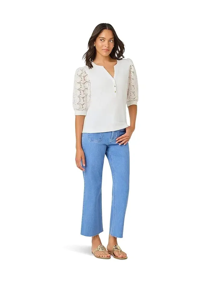 Топ с ажурными рукавами Ronson Eyelet Knit Lilly Pulitzer — изображение 2 из 5, белый
