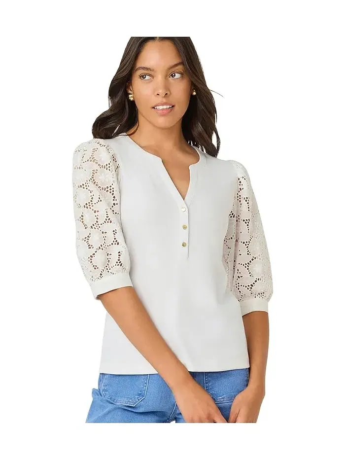 Топ с ажурными рукавами Ronson Eyelet Knit Lilly Pulitzer — изображение 3 из 5, белый