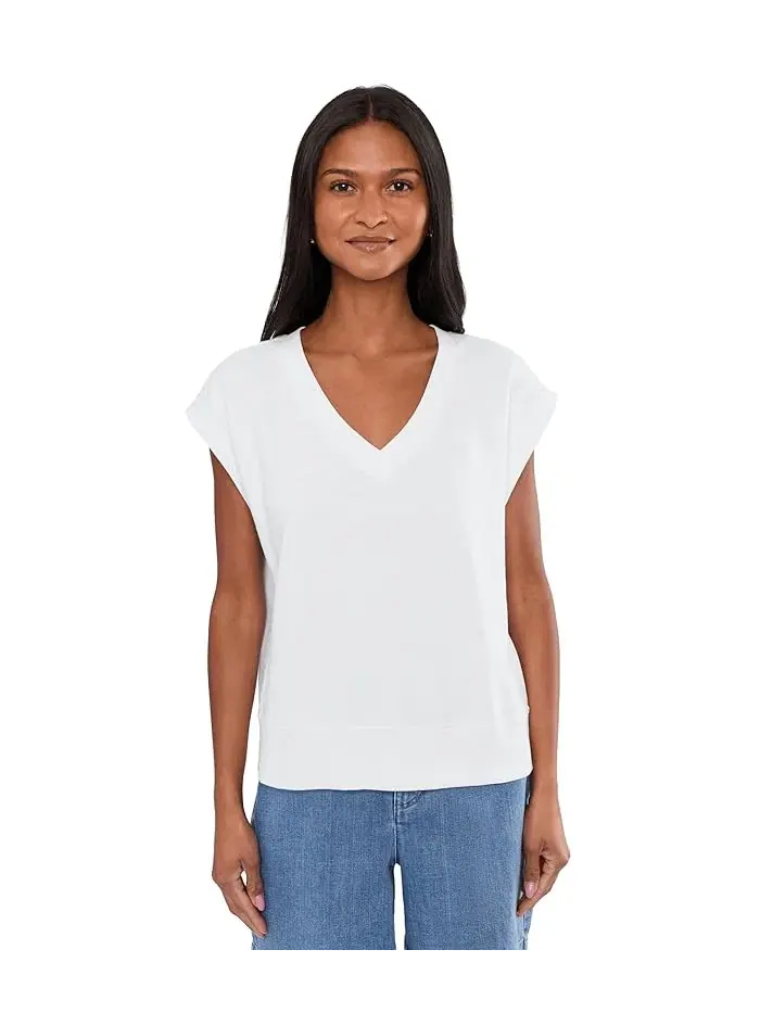 Топ с V-образным вырезом Garment Dyed Terry V-Neck Eileen Fisher — изображение 1 из 5, белый