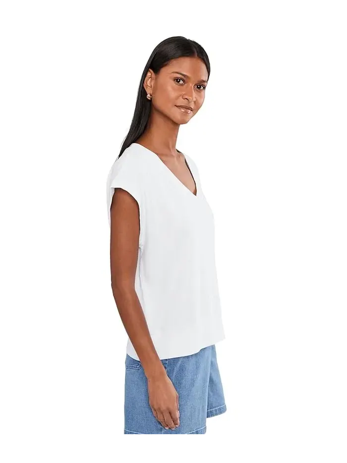Топ с V-образным вырезом Garment Dyed Terry V-Neck Eileen Fisher — изображение 3 из 5, белый