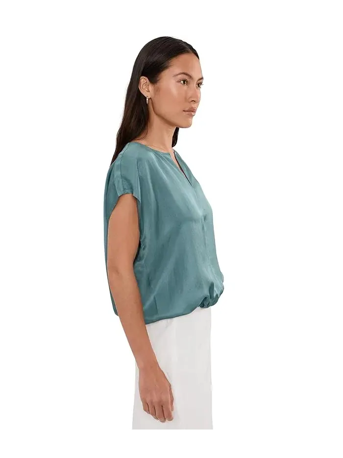 Топ из атласа Petite Lightweight Satin Shimmer Square Eileen Fisher — изображение 3 из 5, нил
