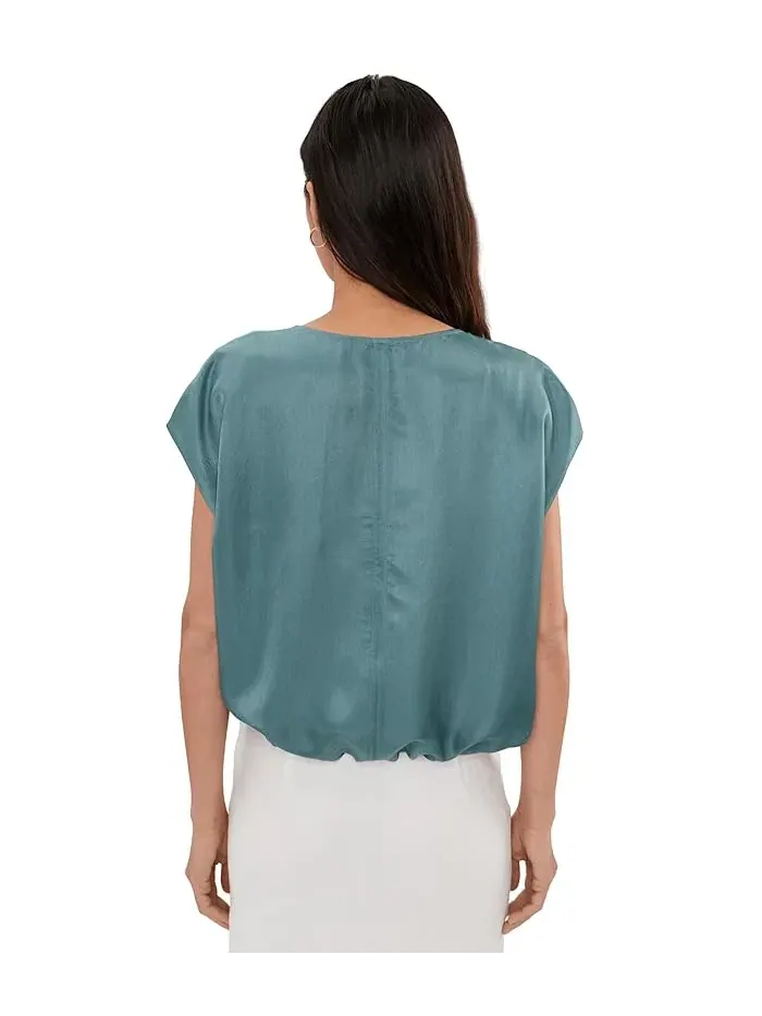 Топ из атласа Petite Lightweight Satin Shimmer Square Eileen Fisher — изображение 4 из 5, нил