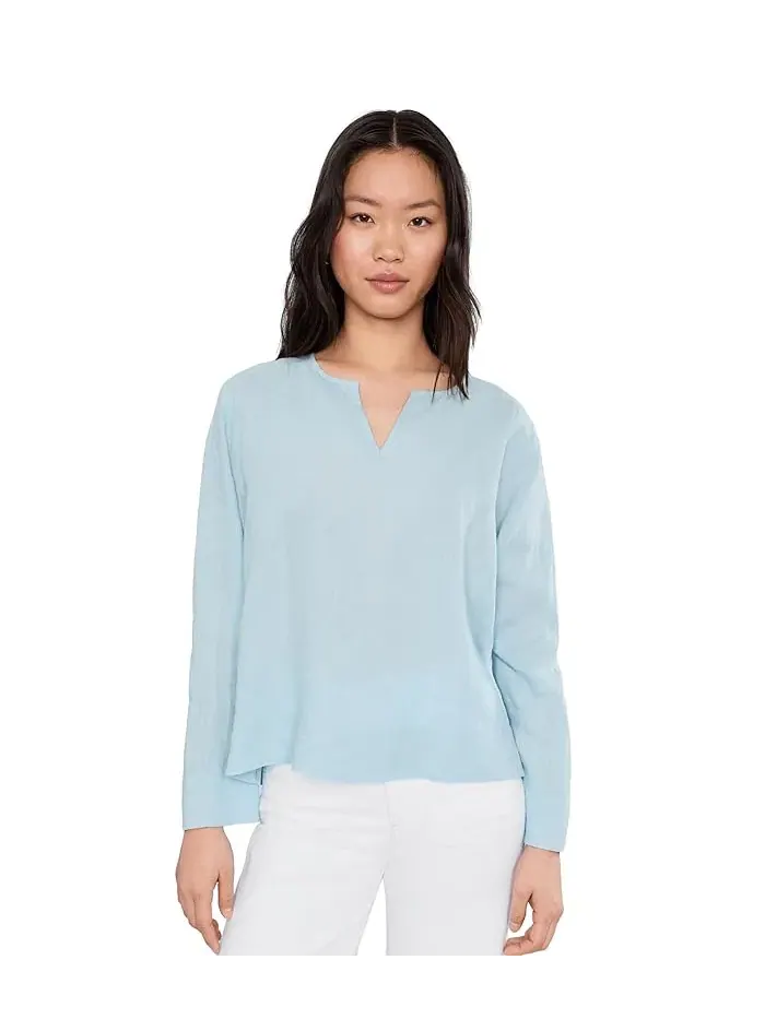 Топ Organic Handkerchief Linen Split Neck Eileen Fisher — изображение 1 из 5, голубой