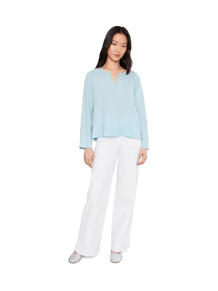 Топ Organic Handkerchief Linen Split Neck Eileen Fisher — изображение 2 из 5, голубой