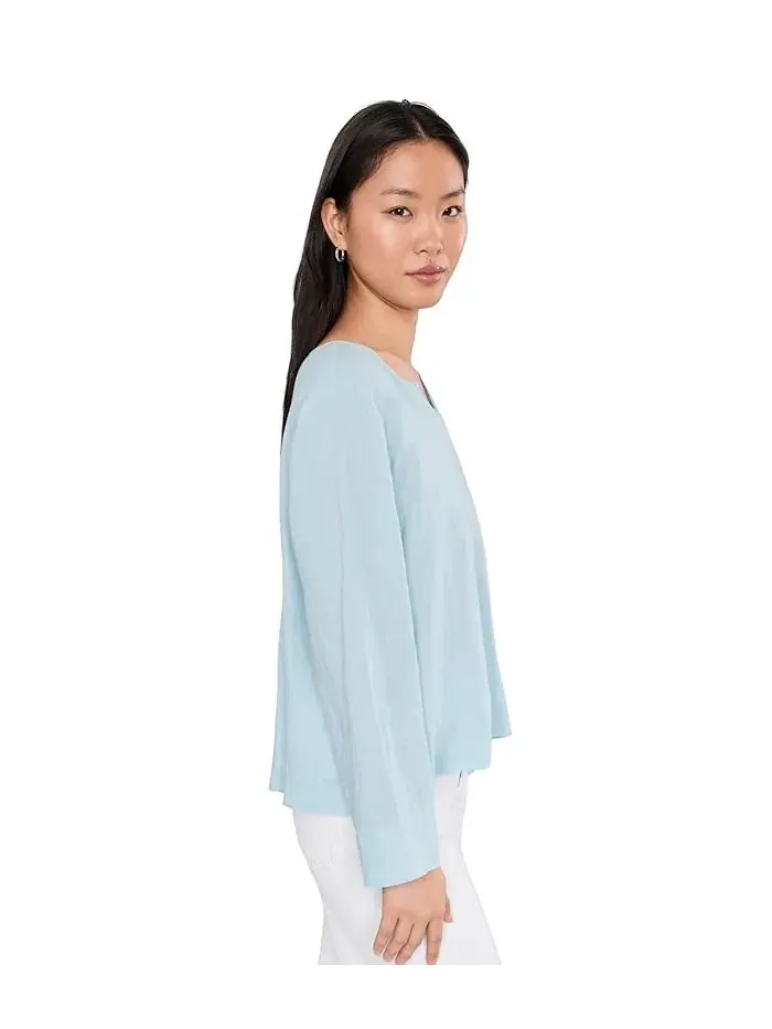 Топ Organic Handkerchief Linen Split Neck Eileen Fisher — изображение 3 из 5, голубой